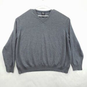 Jos A Bank Sweater Mens 4XB Gray Knitted Merino Wool Long Sleeve V-Neck Pullover